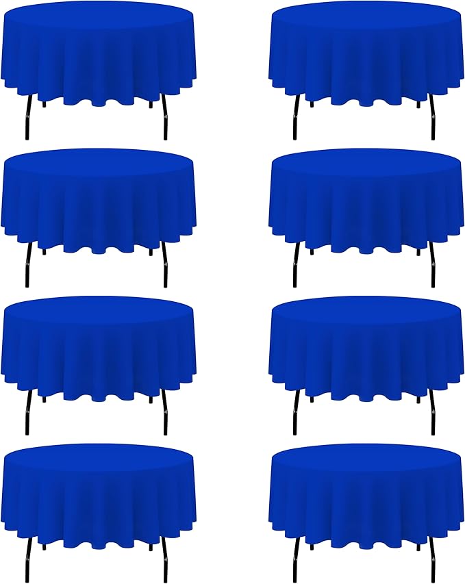 BRILLMAX 8 Pack Royal Blue Round Tablecloths 90 Inch for 60” Tables - 150 GSM Polyester Fabric, 15" Standard Drop, Water, Stain & Wrinkle Resistant Cloth Cover for Wedding Reception Banquet Dining