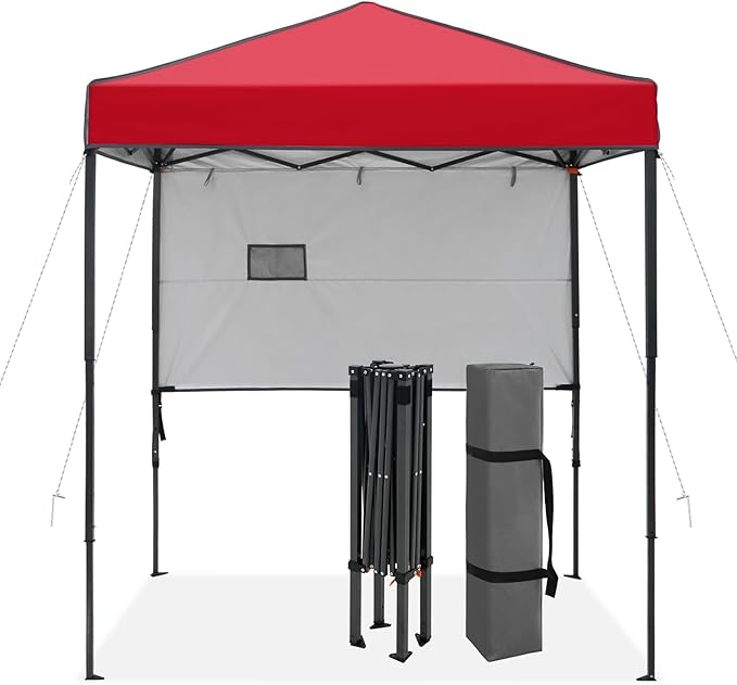 6x4 Pop Up Canopy Tent with Half Wall Panel, Instant Portable Beach Canopy, Outdoor Tent with Carry Bag for Camping, Sports, Tailgating, Events, Red