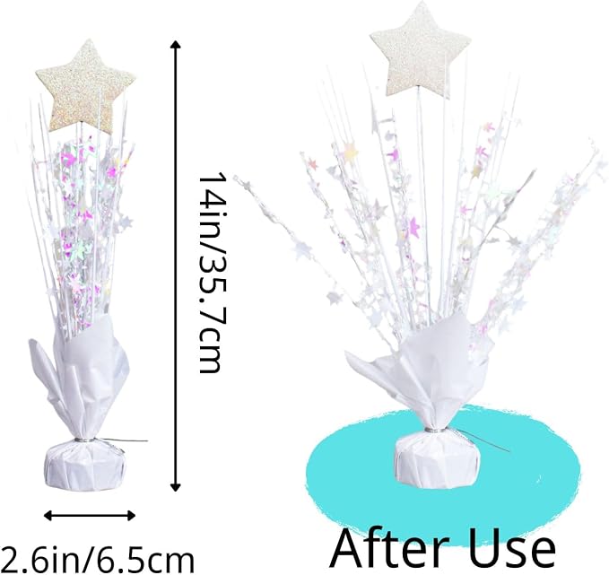 6 Pack Metallic Foil Spray Centerpiece Star Table Decoration Burst Table Centerpieces for Birthday Wedding Anniversary Graduation Holiday Party Supplies Decor (White Star)