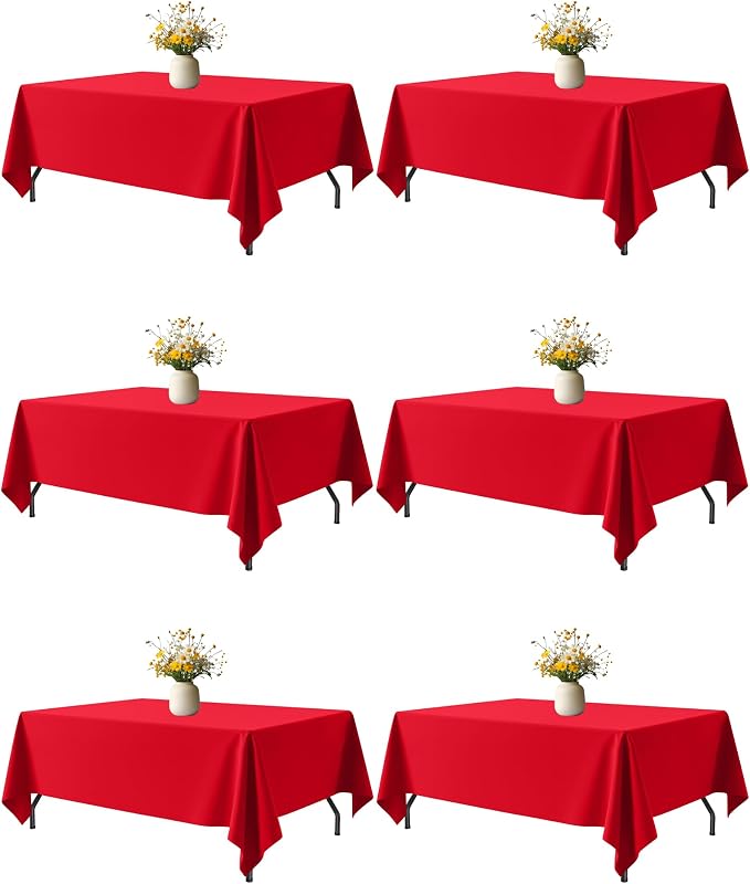 Niuara Red Fabric Rectangle Table Cloth - 6 Pack, 60" × 102" Washable Tablecloth for 5FT Tables, Wrinkle-Resistant & Heat-Proof Table Cover for Weddings, Dinners & Parties