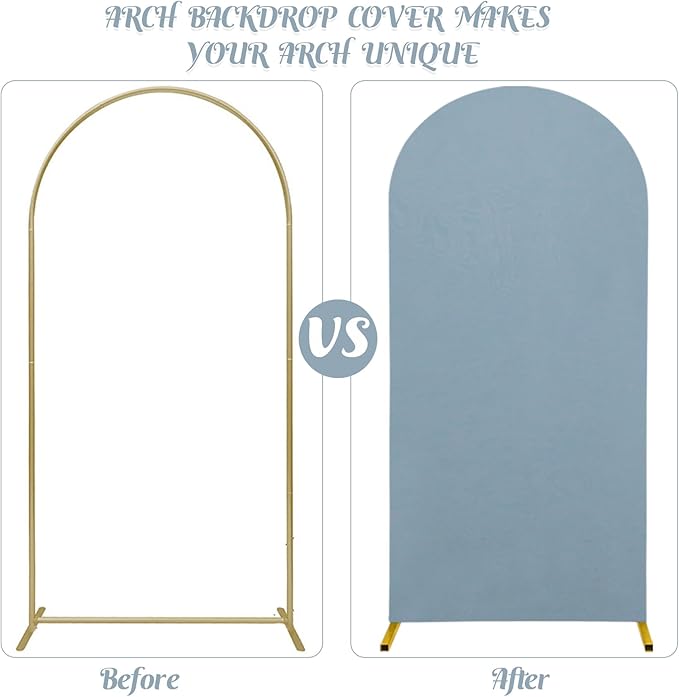 Set of 2 Wedding Arch Stand Cover Round Top Spandex Fitted Arch Cover for Baptism Birthday Party Baby Shower Wedding Arch Stand Decoration（7.2FT, 6FT, Dusty Blue）