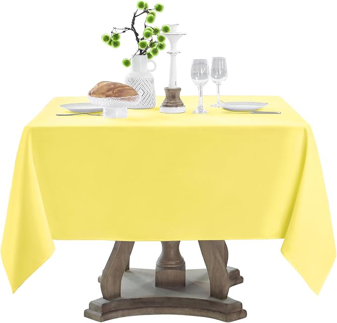 Square Tablecloth 52 x 52 Inch Yellow Polyester Stain-Wrinkle Resistant Washable Table Cloth for Holiday, Buffet Parties, and Wedding 1 Pack