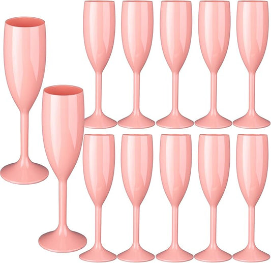12pcs Light Pink Champagne Flutes,6OZ Acrylic Champagne Glasses Plastic Goblets Wine Mimosa Glasses Wedding Toasting Shatterproof Reusable Vintage Champagne Flute Drinking Cups for Bridal Christmas
