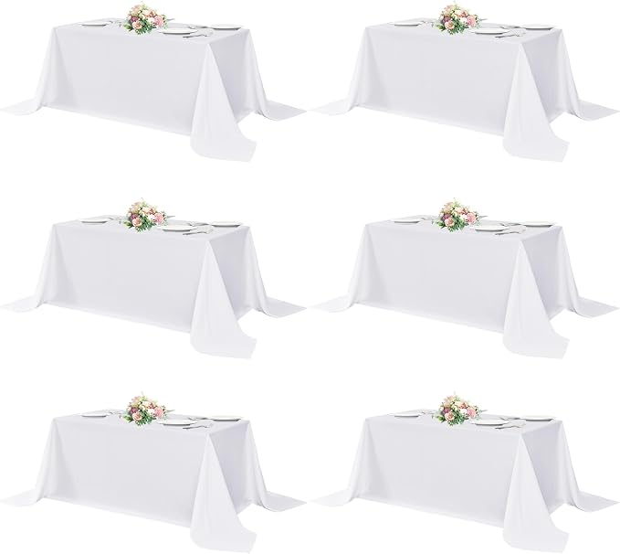 sancua Rectangle Tablecloths 6 Pack - 90x156 Inch - White Washable Fabric Cloth Table Cloth, Large Reusable Polyester Table Covers for Wedding, Party, Birthday, Banquet