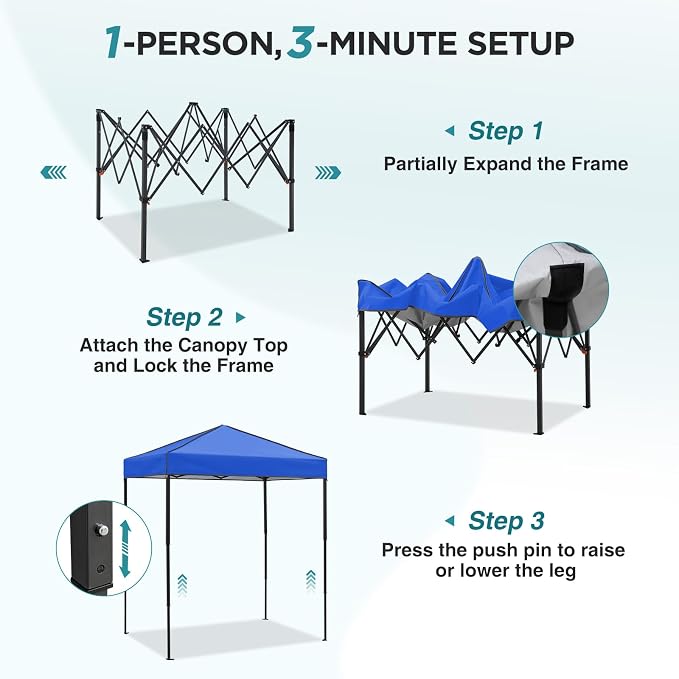 EAGLE PEAK 6x4 Instant Pop Up Canopy Tent, Straight Leg Sun Shelter, Portable Canopy with Carry Bag for Camping, Beach & Sports, Blue