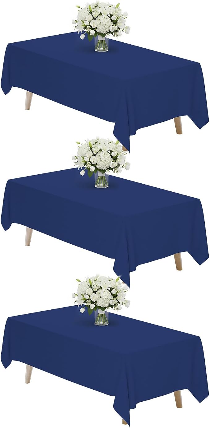 Fixwal 3 Pack Navy Blue 60 x 102 Inch Rectangle Tablecloths, Reusable Heavy Duty Washable Polyester Table Covers for 6 Ft Tables, Wedding, Party, Baby Shower, Birthday, Outdoor