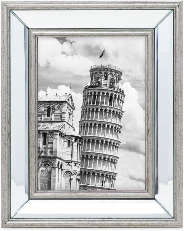 Isaac Jacobs 5x7 Silver Beveled Mirror Picture Frame - Classic Mirrored Frame with Slight Slanted Angle Made for Wall Décor Display, Tabletop, Photo Gallery and Wall Art (5x7, Silver)