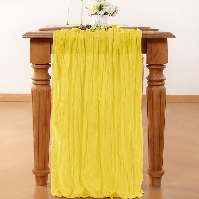 LINXTAR Yellow Cheesecloth Table Runner 120 Inches 10Ft Gauze Summer Boho Table Runner for Wedding Tea Party Baby Shower Bridal Birthday Home Decoration