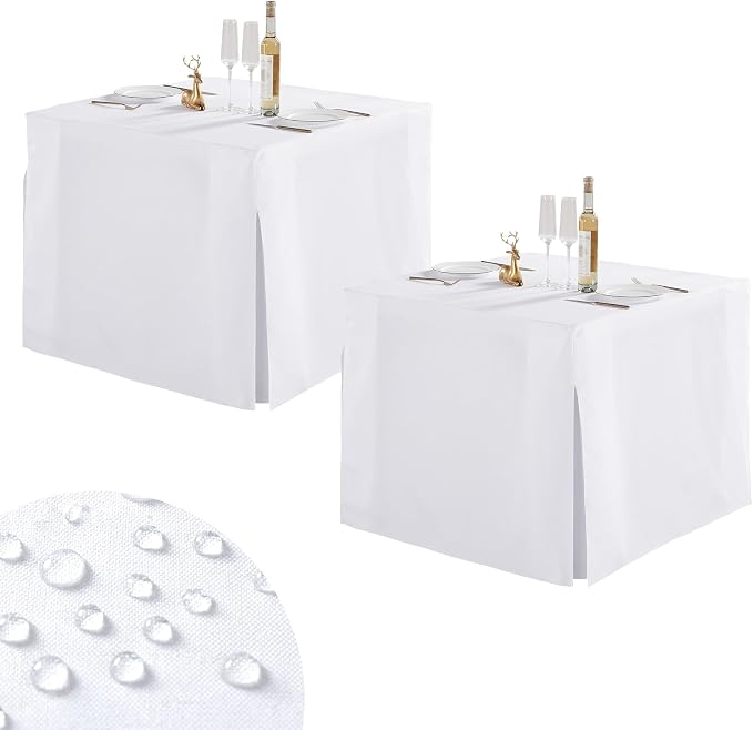 Shillance 2 Pack White Square Tablecloth for 34x34 Inch Card Table Cover Waterproof Oil-Proof Spill-Proof Polyester Square Fitted Tablecloth for Wedding Parties Display Trade Show