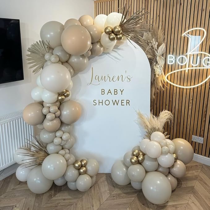 Neutral Gender Reveal Balloon Garland Arch Kit 115PCS Apricot Beige White Sand Double Stuffed Balloons for Boy or Girl Gender Reveal baby Shower Decorations Birthday Party Wedding Supplies