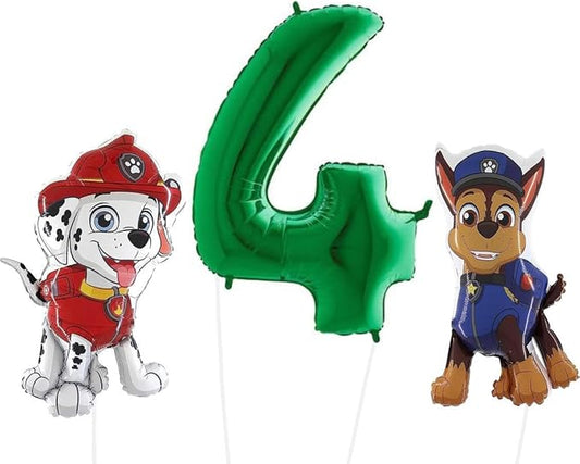 Toyland® Chase & Marshall Paw Patrol Foil Balloon Pack - 2 x 32" Character Balloons & 1 x 40" Number Balloon - Kids Party Decorations