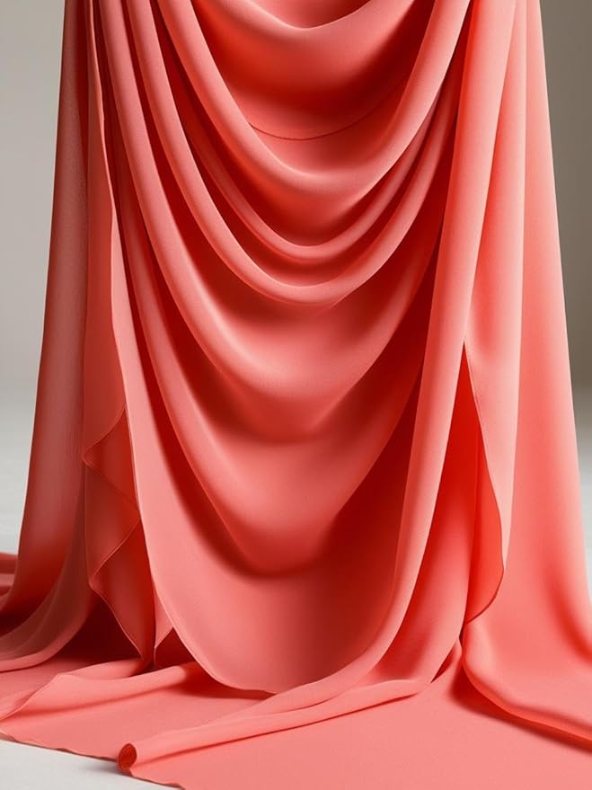 New Star Fabrics Chiffon Fabric, Continuous 60" Wide (30ft) Sheer Material, 100% Soft Polyester, Ideal for Wedding, Party, Event Decor, Draping, and Dresses (Coral, 10 Yards)