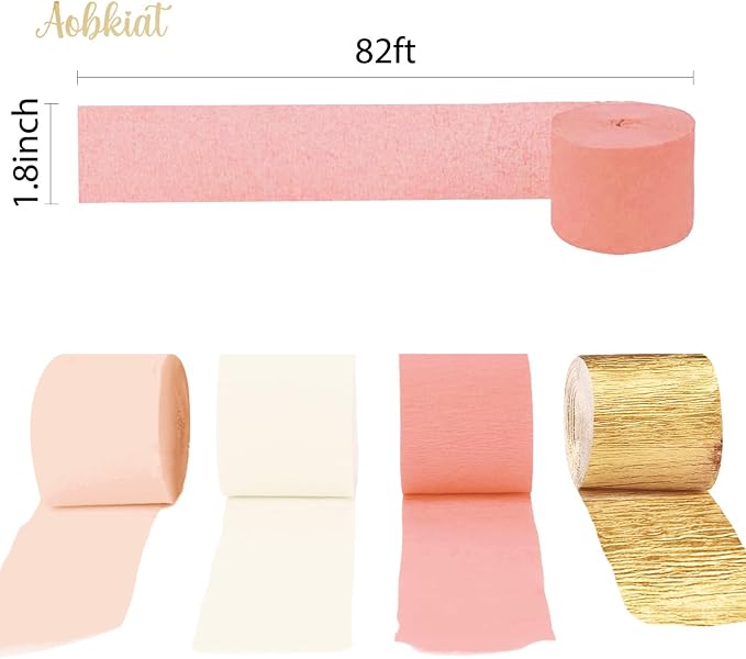 AOBKIAT Pink Gold Party Decorations Kit - 27PCS wirh Pom Poms & Lantern & Fans & Swirls & Garland & Crepe Paper Streamers for Birthday,Wedding,Baby Shower,Bachelorette,Princess Party