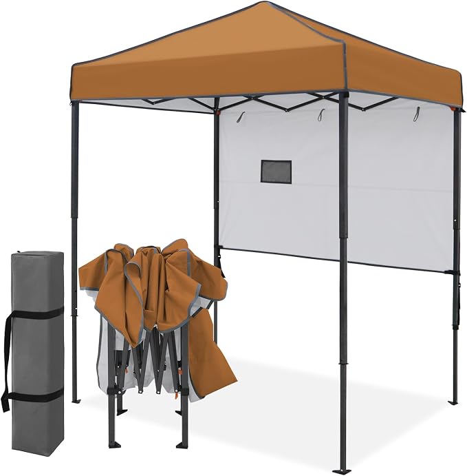 EAGLE PEAK 6x4 Instant Pop Up Canopy Tent with 1 Half Wall Panel, Straight Leg Sun Shelter, Portable Canopy with Carry Bag for Camping, Beach & Sports, Khaki