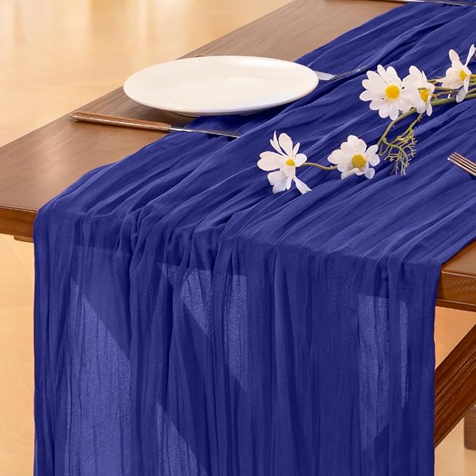 Socomi 2pcs Royal Blue Easter Spring Cheesecloth Table Runner Boho Rustic Gauze 120 inch 10FT Cheese Cloth Runner for Wedding Party Baby Shower Birthday Home Decor Holiday Decorations