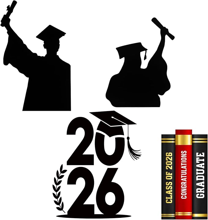 Honoson 4 Pcs Large 32" Graduation Party Decoration 2026 Cardboard Cutouts Stand up, Congrats Grad Party Photo Backdrop Prop Lawn Yard Signs for College School Graduation Supplies