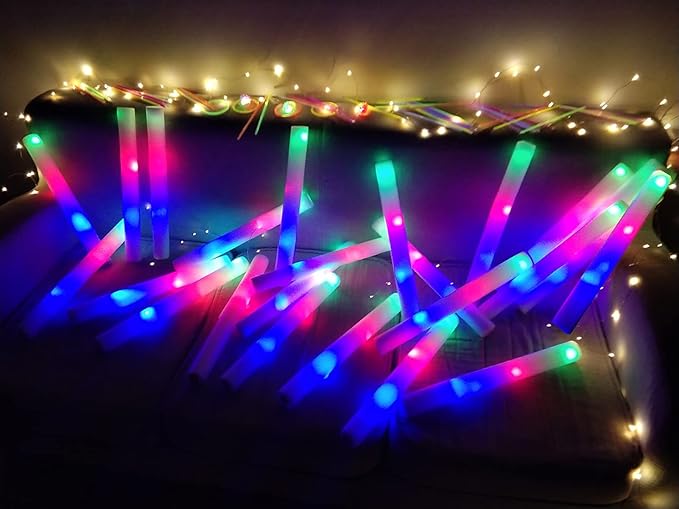 Glow Sticks Bulk-36 Pcs LED Foam Sticks Glow in The Dark Party Supplies with 3 Modes Colorful Flashing Light Up Toys for Party Wedding Birthday Concert Halloween
