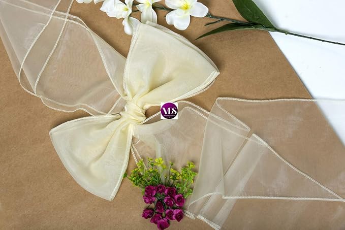 VDS Pack of 250 Organza Chair Sashes for Weddings & Events Décor | Sheer Shiny Dining Chair Bows for Banquet, Party, Reception | Reusable Decorative Sash for Folding & Chiavari Chairs - Ivory