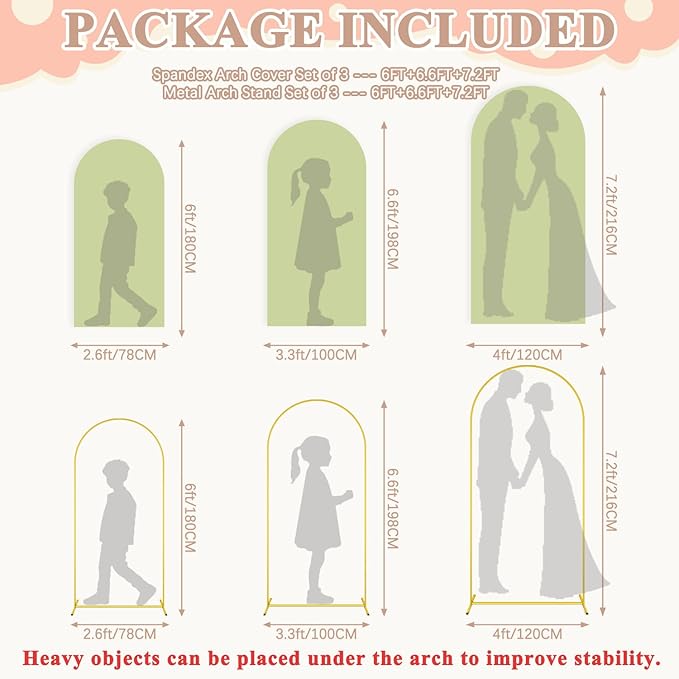 Arch Backdrop Stand and Cover Set 7.2FT, 6.6FT, 6FT Metal Backdrop Stand with Sage Green Cover Set of 3 Party Arch Stand Backdrops Covers for Wedding Ceremony Birthday Party Baby Shower Decor