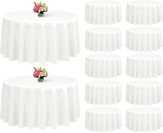 Showgeous 12 Pack Ivory Round Tablecloth - 120 Inch Polyester Table Cloth - Washable Decorative Fabric Table Covers for Wedding Party Banquet