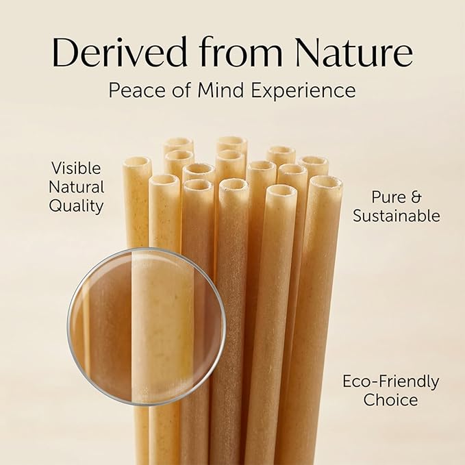 Sugarcane Straws - 100PCS Straws Disposable Biodegradable Compostable Long Sugar Cane Drinking Straws for Coffee, Juice, Milk, Smoothie, Cocktail, Party