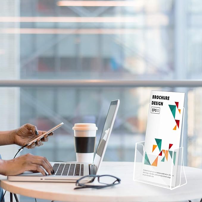 NIUBEE Acrylic Brochure Holder for 4’’ Trifold Pages, 50% Thicker Countertop Acrylic Literature Holder Plastic Flyer Display Stand for Magazine, Pamphlet, Booklets, Menu, Journals, 6 Pack