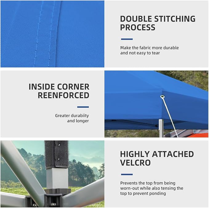 10x10 ft Pop Up Canopy Tent, Easy Up Instant Outdoor Canopy, Straight Legs, Wheeled Carry Bag - Blue