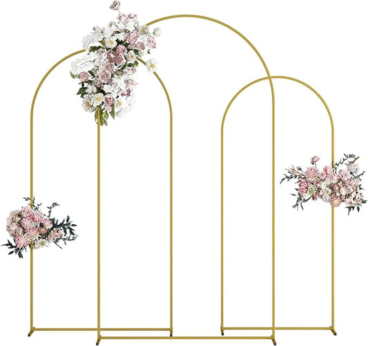 Wedding Arch, Metal Arch Backdrop Stand, Balloon Arch Stand Wedding Frame for Ceremony Decoration (Gold, 7.2FT, 6.6FT, 6FT Arch Backdrop)