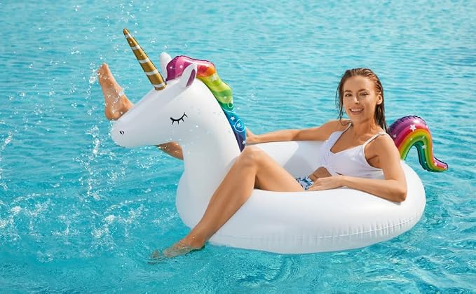 Jasonwell 2 Pack Unicorn Flamingo Pool Floaties - Inflatables Rafts for Swimming, Lake, Beach - Floaty Swim Rings for Adults, Kids