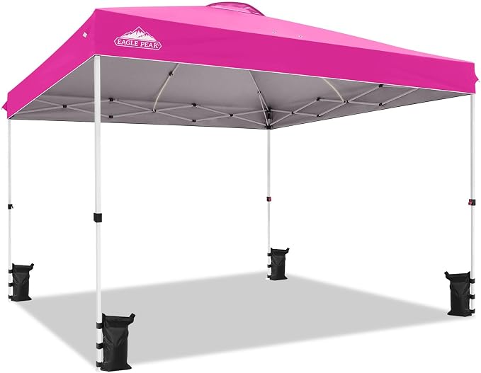 EAGLE PEAK Pop Up Canopy Tent with Wheeled Carry Bag, 8 Stakes, 4 Ropes, 4 Weight Bags, Easy Set Up Tent Canopy, 12x12 ft, 144sqft of Shade, Pink