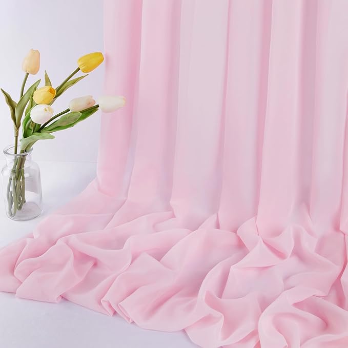 3 Yard Pink Chiffon Fabric by The Yard, 58 Inch Wide Elegant Sheer Chiffon Fabric for Wedding Costume Sewing Clothing Crafting Table Runner DIY Project