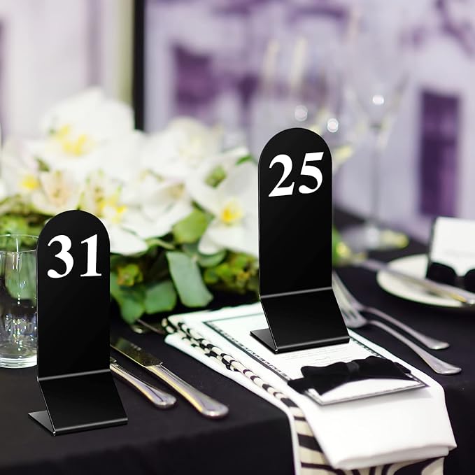 Remerry 50 Pcs Table Numbers 1-50 Acrylic Double Sided Number Cards for Restaurant Acrylic Tent Table Holders Tent Cards Wedding 2.36 x 6.3 Inch(Black)