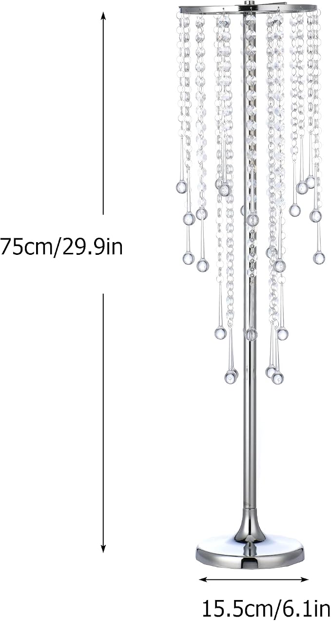 Bigsee 2 Pcs 29.5 inches Crystal Flower Stand Wedding Centerpieces for Tables, Tabletop Silver Metal Flower Arrangement Holder, Bulk Metal Vases for Reception Ceremony Decoration