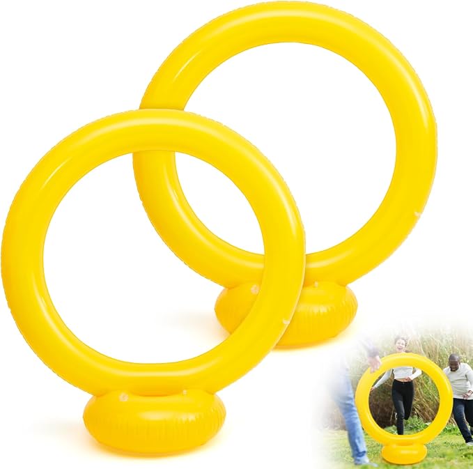 Leyndo 2 Pack The Rings Inflatable Jump Ring Party Supplies 3.8ft Birthday Gold Game Party Decorations for Outdoor Patio Garden Lawn