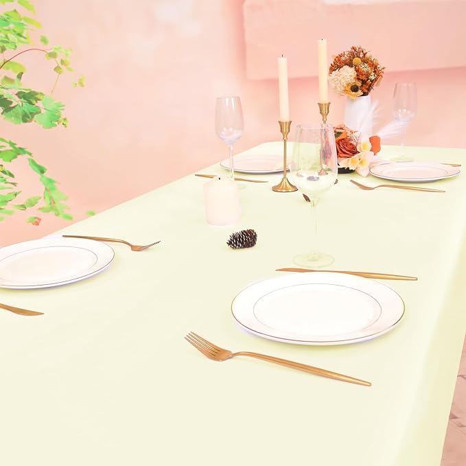 12 Pack Beige Tablecloth 90x132 Inch Rectangular Table Cover | Wrinkle Resistant, Machine Washable Reusable, Wedding, Banquet, Restaurant, Party, Baby Shower,Indoor Outdoor Events