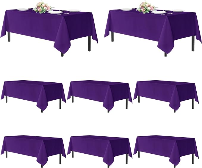 sancua Purple Tablecloths for 8 Foot Rectangle Tables, 8 Pack - Washable Polyester Fabric Table Cloth for Halloween Party Wedding Birthday Banquet Reception, 60x120 Inch
