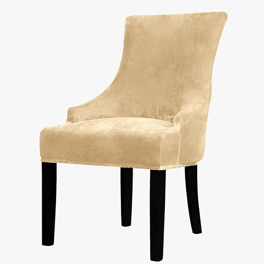 Lellen Velvet Stretch Wingback Chair Cover - Reusable Wingback Side Chair Slipcover Chair Seat Cover Chair Protector Cover for Dining Room Banquet（Sand Color,1PC