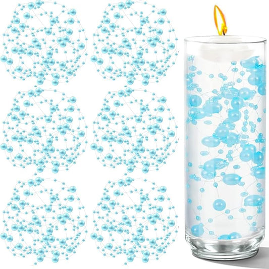 100 PCS Artificial Floating Beads for Centerpieces Vases, Light Blue 8+3mm String Beads for Wedding Party Faux Pearl String for Decorating, String Pearls for Crafts Vase Filler