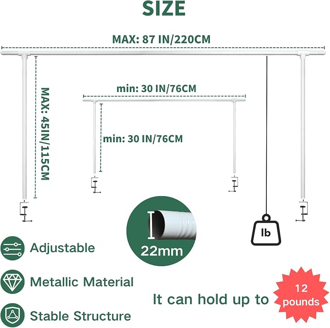 Beyeutao White Over the Table Rod Stand with Clamps Adjustable 16"-87" Length 30"-45" Height Table Arch Stand Metal Balloon Arch Stand for Photography Birthday Party Decoration