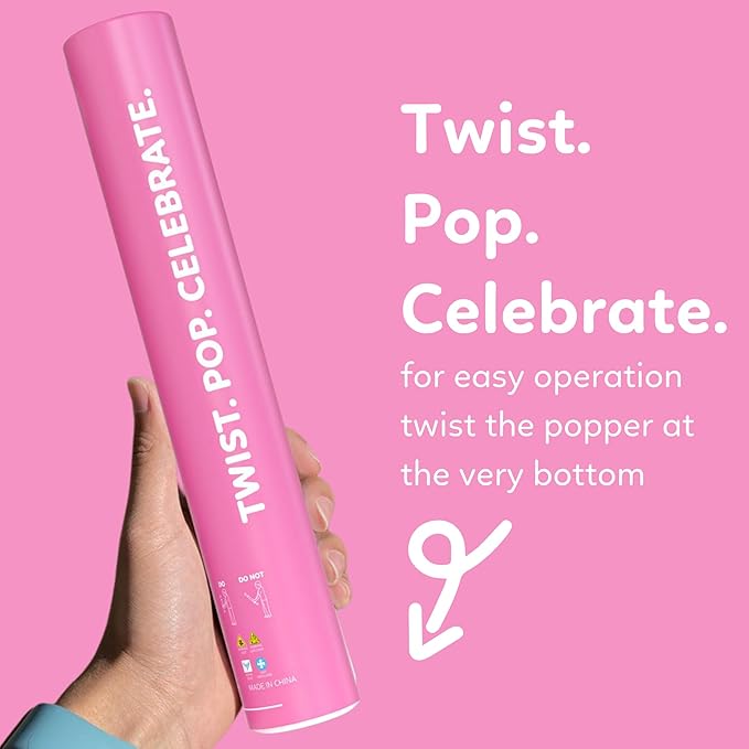 Pink Powder Cannons Smoke Bombs Biodegradable Poppers | 2 Pack | Launch up to 25 ft | 12 inch | Decorations For Photoshoots, Gender Reveal, Celebrations, Festivals, and Parties | TUR Party Supplies