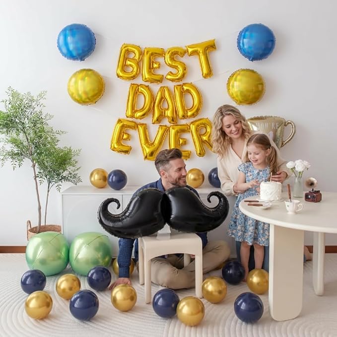 45 PCS Fathers Day Gift for Dad Foil Balloon Party Decorations Balloons Kit, "Best Dad Ever" Letter Balloons Navy Blue Gold Latex Balloons for Father 'You Are No.1', Father's Day Party Decor