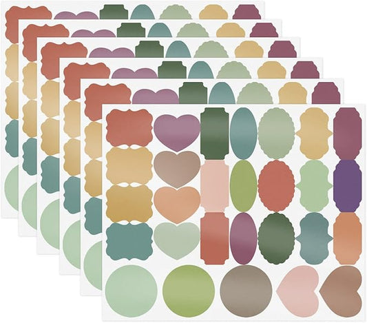 Linkidea 168Pcs Fancy Shape Colored Label Stickers, Colored Mason Jar Small Sticker Labels with Whiteboard Pen for Spice Jars, Essential Oil Bottles, Food Containers, Storage Bins (2" x 1")
