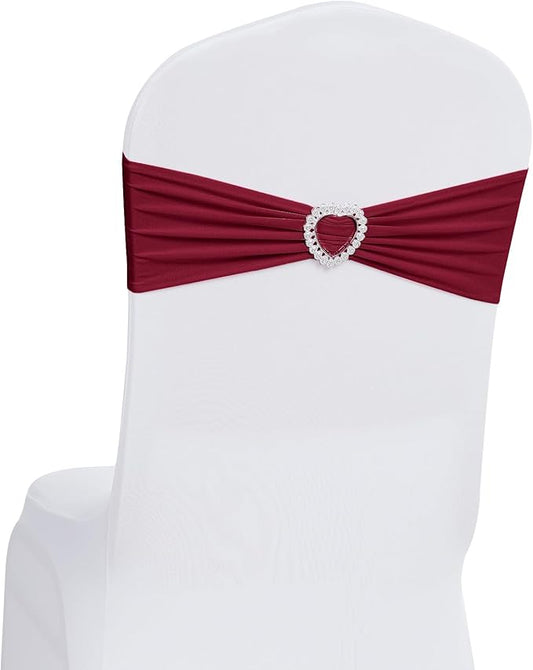 Howhic Pack of 60 Spandex Chair Sashes Bows Stretch Cover Band with Buckle Slider Universal Elastic Chair Ties for Wedding Banquet Party Event Decoration (Burgundy)