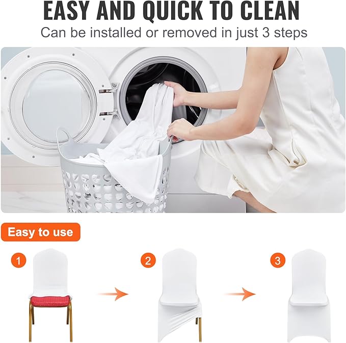 VEVOR 30 Pcs Flat-Front Chair Covers Polyester Spandex Chair Cover Stretch Slipcovers, Wedding, Holiday, Banquet, Party, Celebration, Dining,White