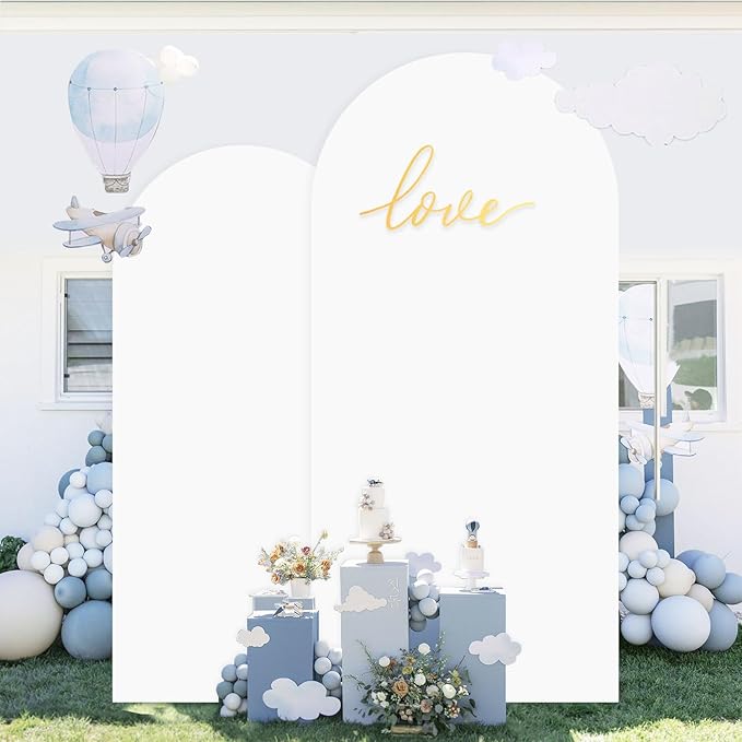 Set of 2 Wedding Arch Cover 7.2ft 6ft White Arch Cover Chiara Backdrop Cover Spandex Fitted Arch Stand Cover Balloon Arch Covers Stretchy Backdrop for Baby Shower Party Ceremony Decoration