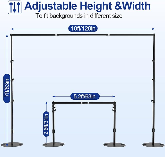 EMART Backdrop Stand 7x10ft Adjustable Photo Background Stand Kit Pipe and Drape Backdrop Frame with Heavy Duty Metal Base Water Bag for Wedding Party Birthday Decorations Photography - Black