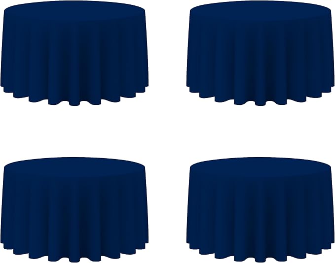 BRILLMAX 4 Pack Navy Blue Round Tablecloths 120 Inch for 60” Tables - 150 GSM Polyester Fabric, Floor Length Drop, Water, Stain & Wrinkle Resistant Cloth Cover for Wedding Reception Banquet Dining