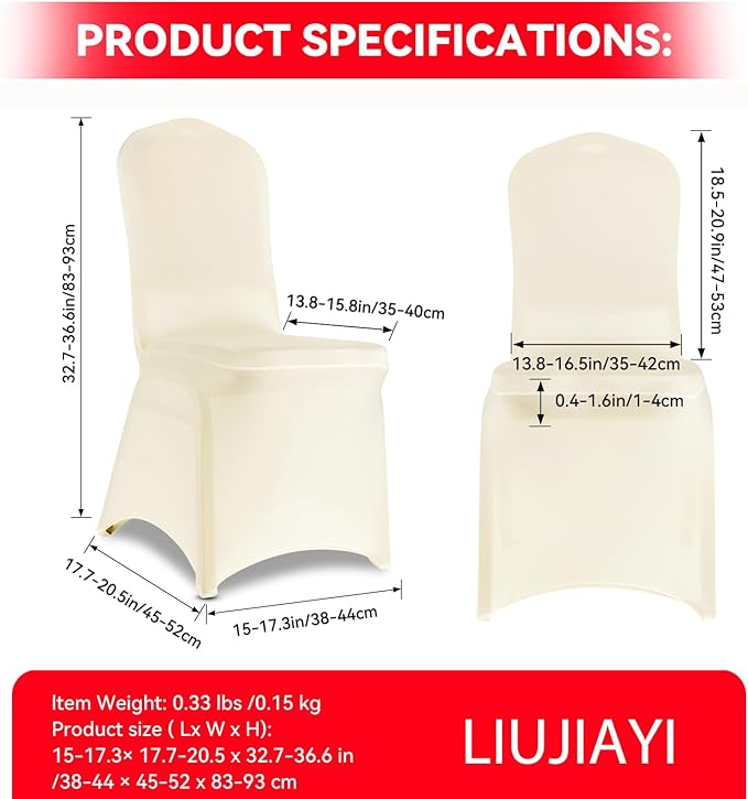 LIUJIAYI 50 Pcs Ivory Stretch Chair Covers - Premium Polyester Spandex Slipcovers for Wedding, Party, Banquet, Dining & Event Chairs