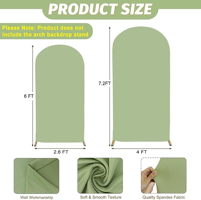 MODFUNS Sage Green Arch Cover 6&7.2ft Spandex Arch Backdrop Cover Set of 2 Fitted Arch Stand Covers Vintage Arch Covers Stretchy Backdrop for Wedding Birthday Banquet Reception