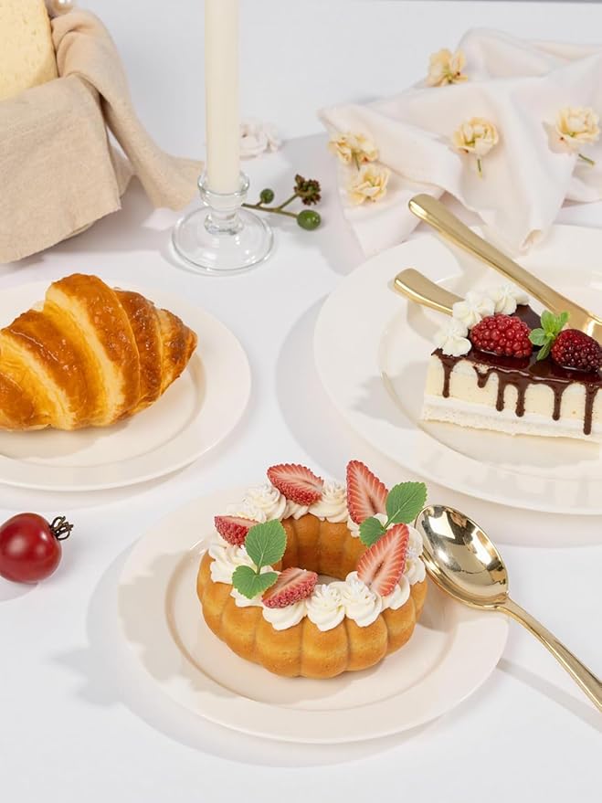 WDF 200PCS Ivory Plastic Plates - Elegant Ivory Disposable Plates for Party- Include 100 Dinner Plate 10inch and 100 Plastic Dessert Plate 7inch Perfect for Party Baby Shower Spring Mother's Day